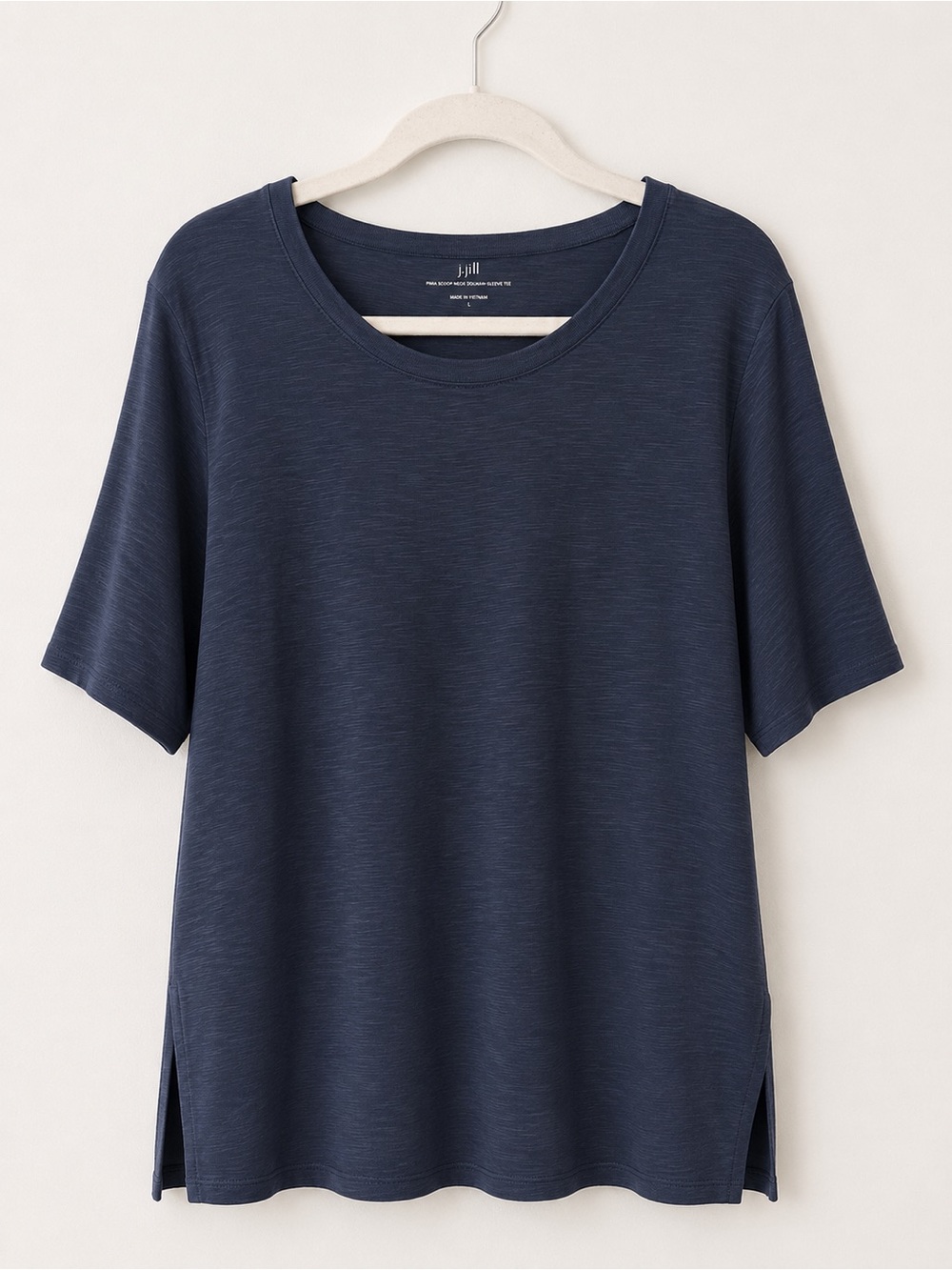 J. Jill Pima Cotton Scoop Neck Elbow Sleeve Tee Navy Blue XL Soft Slub Knit Top